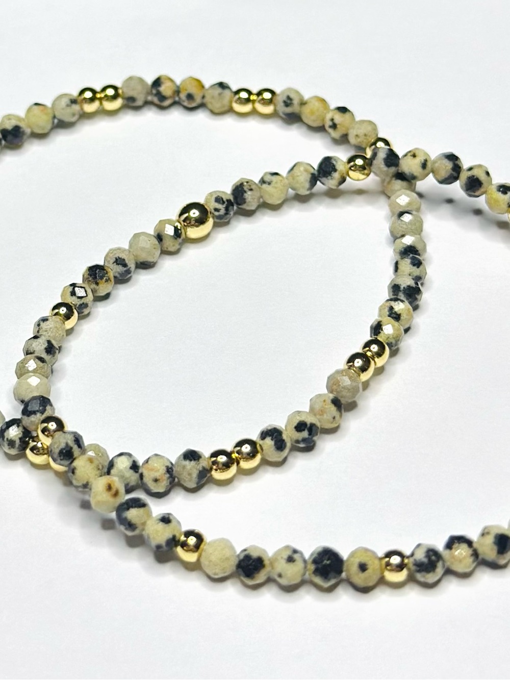 BramFam Beads Dalmatian Jasper & Gold Bead Stretch Bracelet